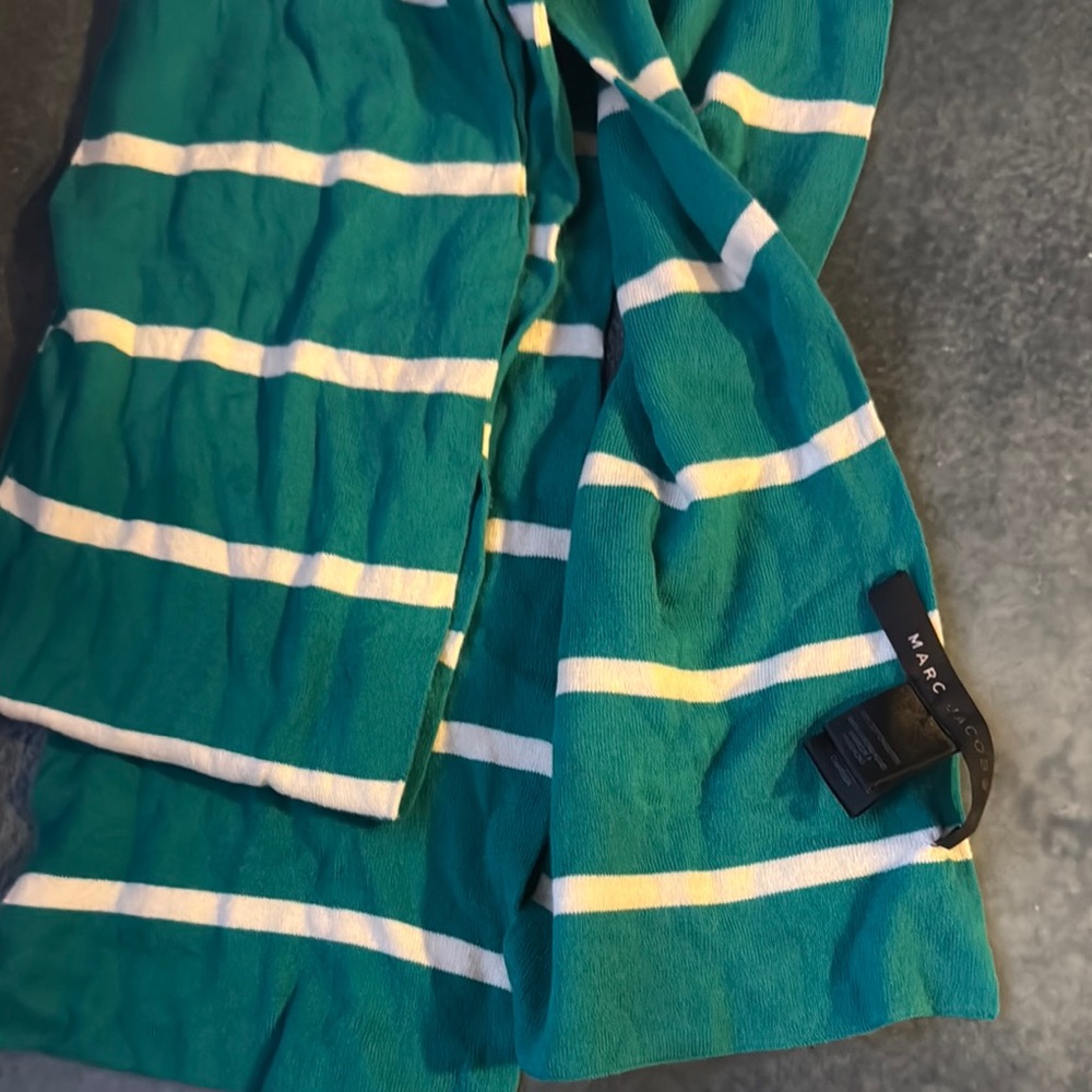 Marc Jacobs green and White Striped Scarf